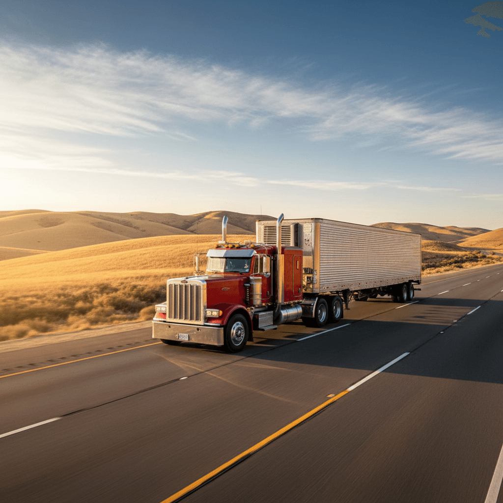 Semi truck driving on an open highway